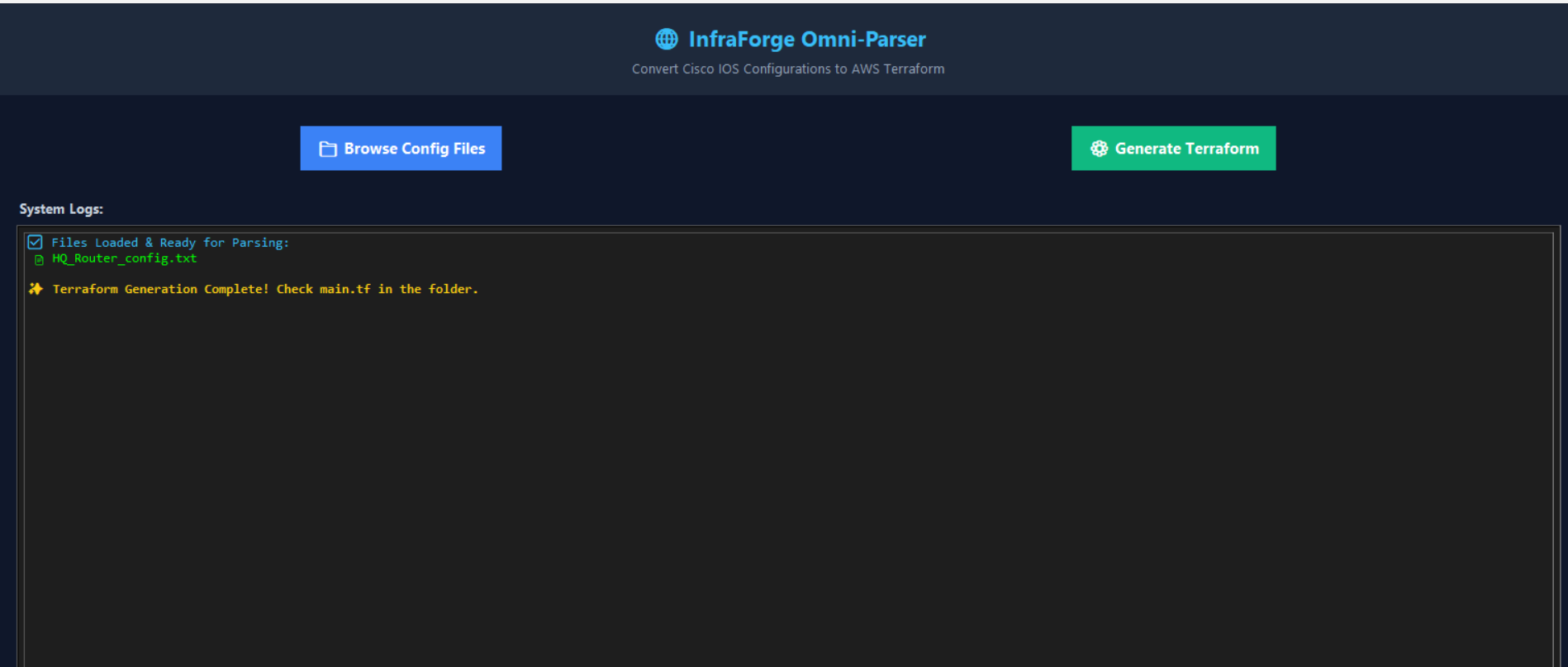 InfraForge Network to Terraform